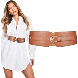 bindex Fashion PU Width Belt, Elastic Stretchy Wide Belt Retro Leather Waist Belt, Elastic Wide Stretch Wrap Buckle Waistband Waist Belt for Blouse Blazer Dress-picture-46