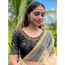 Bindigasm's Advi Floral Printed Stretchable Thread Work Jacquard Saree Blouse-image-0