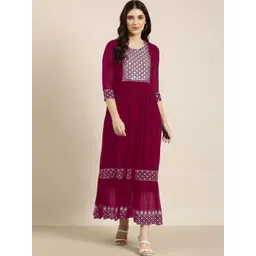 BINDUDI Women Embroidered Georgette Maxi A-Line Ethnic Dresses-picture-34