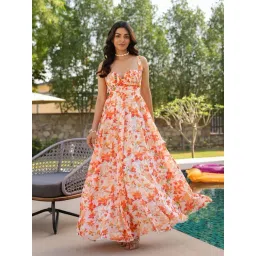 BInfinite Orange Blossom Sunkissed Floral Semi Fit Sweetheart Flare Maxi Dress-picture-33