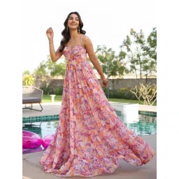 BInfinite Orange Sunkissed Tropical Lily Corset Tiered Semi Fit Maxi Dress-picture-34