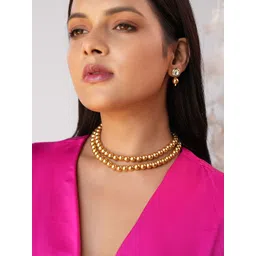 Binnis Wardrobe Gold Plated Ziva Two Strand Pearl Beaded Necklace With earrings-picture-10