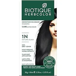 Biotique Herbcolor Conditioning Hair Colour l Ammonia Free Hair Color l 9 Organic Herbal Extracts l Natural and Healthy Shine l 50g + 110ml| Natural Black 1N (Pack of 1)-picture-50
