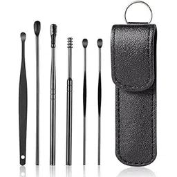 Birvan 6 Pcs Ear Pick Earwax Removal Kit, Ear Cleansing Tool Set, Ear Curette Cleaner, 360° Spiral Design Ear Canal Cleaner Stainless Steel, with a Storage Box Portable Kit for Home and Travel (Black) (Black)-picture-37