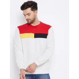 Bishop Cotton Men Off-White Colourblocked Sweatshirt-picture-10
