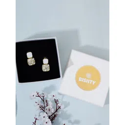 Bishty Fashion Stainless Steel Rhodium-Plated CZ Studded Square Enamelled Drop Earrings-picture-13