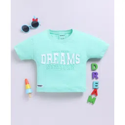 Biskid Cotton Half Sleeves Dreams Text Puff Printed Crop Top - Sea Green-picture-12