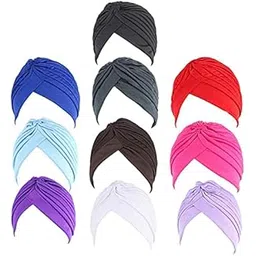 bismaadh 10 Pieces Stretchy Cross Turban Cap Head Wrap Pleated Chemo Cap Headscarf Elastic Headgear for Women & Girls-picture-31