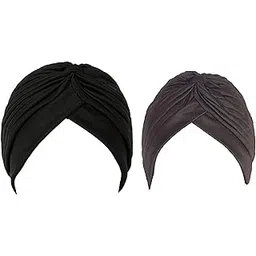bismaadh 2 Pcs Men & Women Pleated Head Wrap Knit Bonnet Turban/Pleated Stretchable Polyester Pagri Head Cover/Sun Cap (Black & Brown)-picture-31