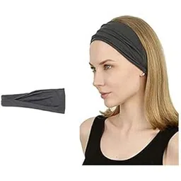 BISMAADH Cotton Lycra No-Slip Sweat-Wicking Headband for Exercise, Yoga, Running, Cardio and All Sports Activity, Dark Grey-picture-43