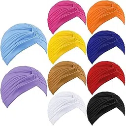 bismaadh Stretch Turban Chemo Head Cap Cover Pleated Twisted Beanie for Women - Pack of 10-picture-18