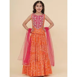 Bitiya by Bhama Girls Embroidered Patchwork Ready to Wear Lehenga & Blouse With Dupatta-picture-14