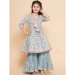 Bitiya by Bhama Girls Floral Printed Cotton Kurta with Sharara-picture-34