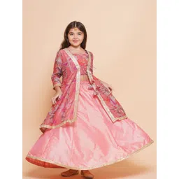Bitiya by Bhama Girls Floral Printed Mirror Work Ready to Wear Lehenga & Blouse with Shrug-picture-21