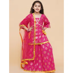 Bitiya by Bhama Girls Printed Foil Print Ready to Wear Lehenga & Blouse With Dupatta-picture-11