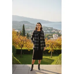 bitterlime Cotton Checkered Coat For Women-picture-12