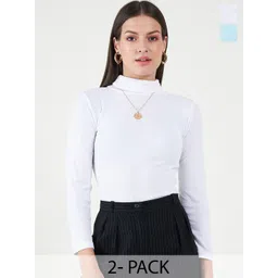 Bitterlime Pack Of 2 Long Sleeves Turtle Neck Cotton Tops-picture-25