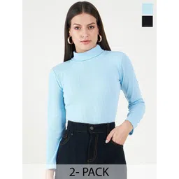 Bitterlime Pack Of 2 Long Sleeves Turtle Neck Cotton Tops-picture-24