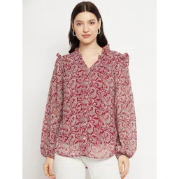 Bitterlime Paisley Printed Smart Opaque Georgette Casual Shirt-picture-25