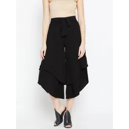 Bitterlime Women Black Flared Solid Palazzos-picture-17