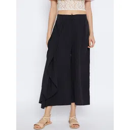 Bitterlime Women Black Relaxed Loose Fit Solid Culottes-picture-11