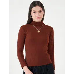 Bitterlime Women High Neck Long Sleeves Cotton Top-picture-22