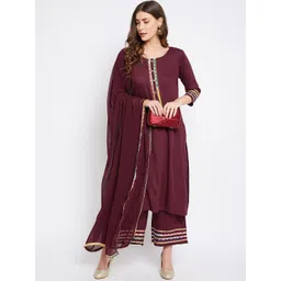 Bitterlime Women Maroon Yoke Design Gotta Patti Kurta with Palazzos & With Dupatta-picture-40
