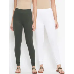 Bitterlime Women Pack Of 2 Solid Churidar-Length Leggings-picture-35