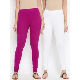 Bitterlime Women Pack Of 2 White & Magenta Solid Churidar-Length Leggings-picture-31