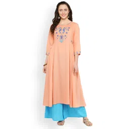 Bitterlime Women Peach-Coloured Embroidered A-Line Kurta image 5