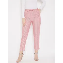 Bitterlime Women Pink Striped Smart Cotton Cropped Regular Trousers-picture-41