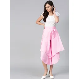 Bitterlime Women White & Pink Solid Top with Trousers-picture-24