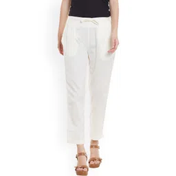 Bitterlime Women White Solid Regular Fit Pleated Trousers-picture-19