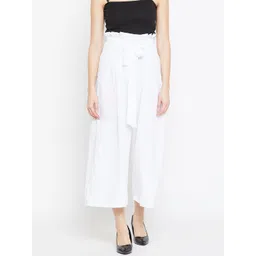 Bitterlime Women White Solid Regular Trousers-picture-12