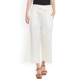 Bitterlime Women White Solid Relaxed Fit Palazzo Trousers-picture-21