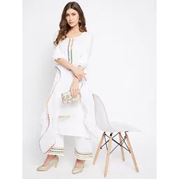 Bitterlime Women White Yoke Design Gotta Patti Kurta with Palazzos With Dupatta-picture-13