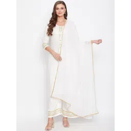Bitterlime Women White Yoke Design Regular Gotta Patti Kurta with Palazzo & Dupatta-picture-18