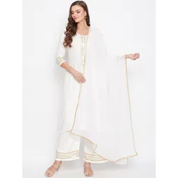Bitterlime Women White Yoke Design Regular Gotta Patti Kurta with Palazzos & With Dupatta-picture-22