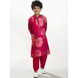 Bittu By Bhama Boys Floral Printed Mandarin Collar Regular Kurta with Pyjamas-picture-27