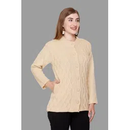 biwu Women Self Design Round Neck Beige Sweater-picture-23