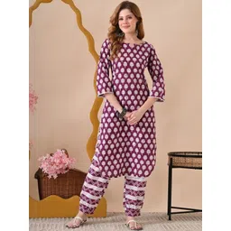 BKApparels Ethnic Motifs Printed Notch Neck Pure Cotton Straight Kurta With Palazzos-picture-36