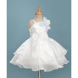 Blabber Sleeveless Floral Applique Detailed & Sequins Embellished Knee Length Layered Dress - White-picture-22