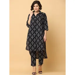 BLACK & BLAH BLAH Women Ethnic Motifs Printed Regular Pure Cotton Kurta with Trousers-picture-41