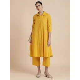 BLACK & BLAH BLAH Women Striped Cotton A-Line Kurta with Trousers-picture-12