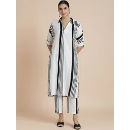 BLACK & BLAH BLAH Women Striped Regular Kurta With Trousers-picture-37