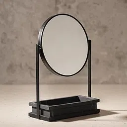 Black Double Sided Metal Vanity Mirror with Polyresin Base-picture-15