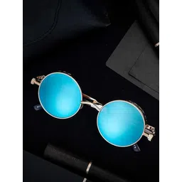 BLACK JONES Unisex Blue Lens & Silver-Toned Round Sunglasses wBJ-ROUND-CUP-SKY-Sky-picture-38