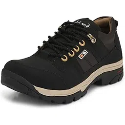 Black Leatherette Tough Heavy Duty Ankle Length Casual Boots Shoe Island for Men (BUN724-AZ), Size 6 UK/India-picture-13