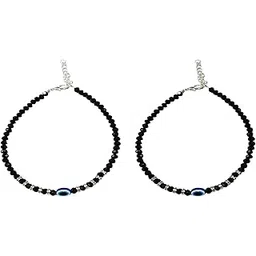 Black Onyx and Crystal Beaded Anklets with Blue Evil Eye Charm Anklet for Women & Girls Pack of 1 Pair-picture-44