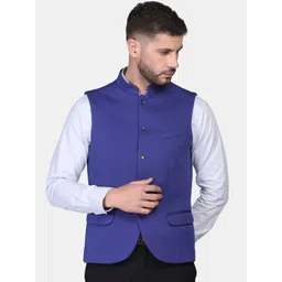 Blackberrys Men Blue Solid Nehru Jacket-picture-22